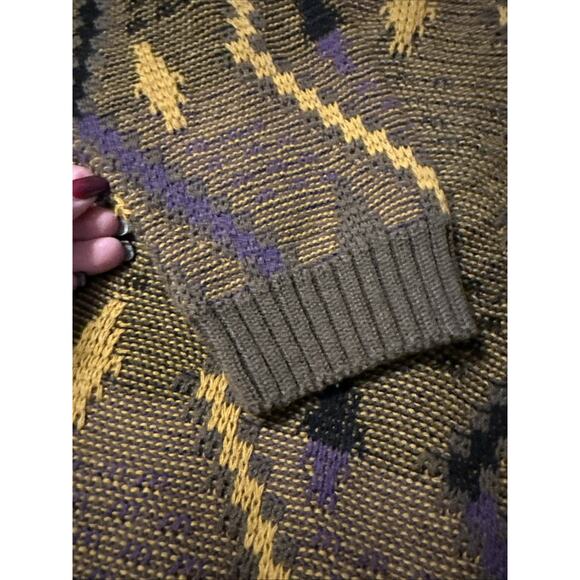 Marco Bandini Vintage Wool Blend 80s 90s Geometric Sweater Size M Purple Gold - Picture 6 of 9
